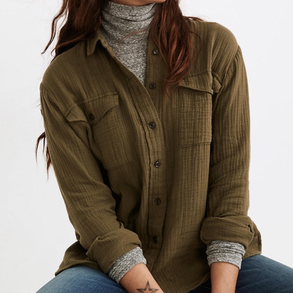 NWT Madewell Green Signature Button Up Shirt Small